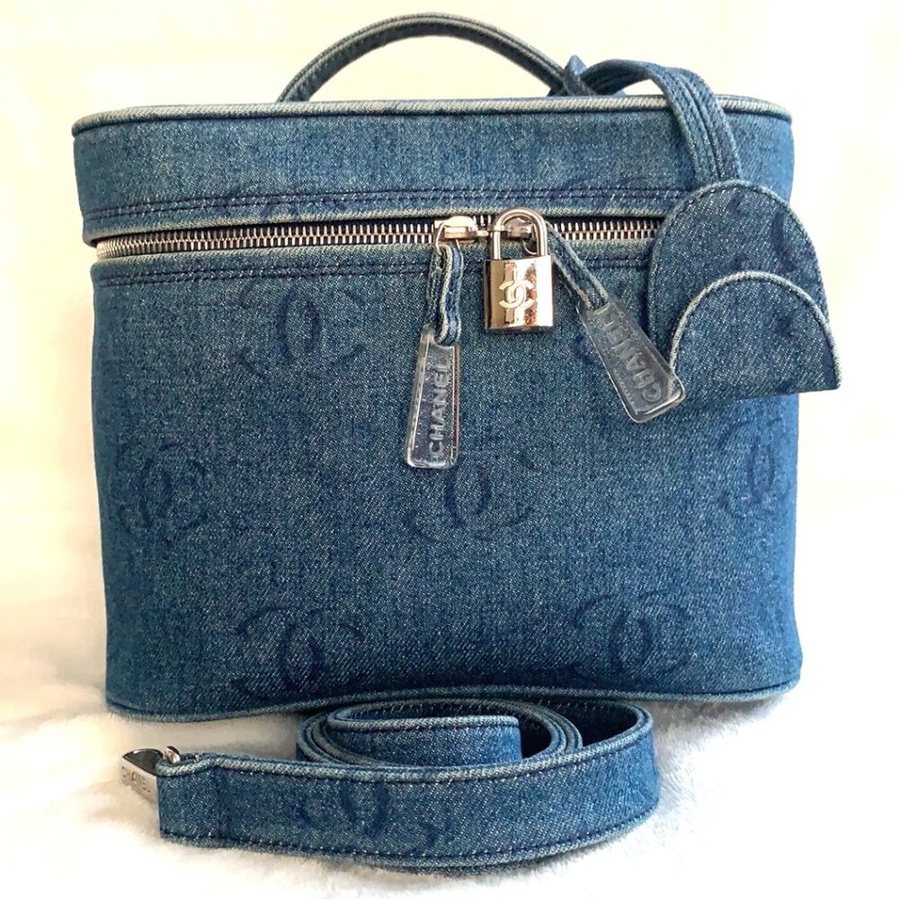 CHANEL Vintage Printed CC Logo Denim Vanity Case